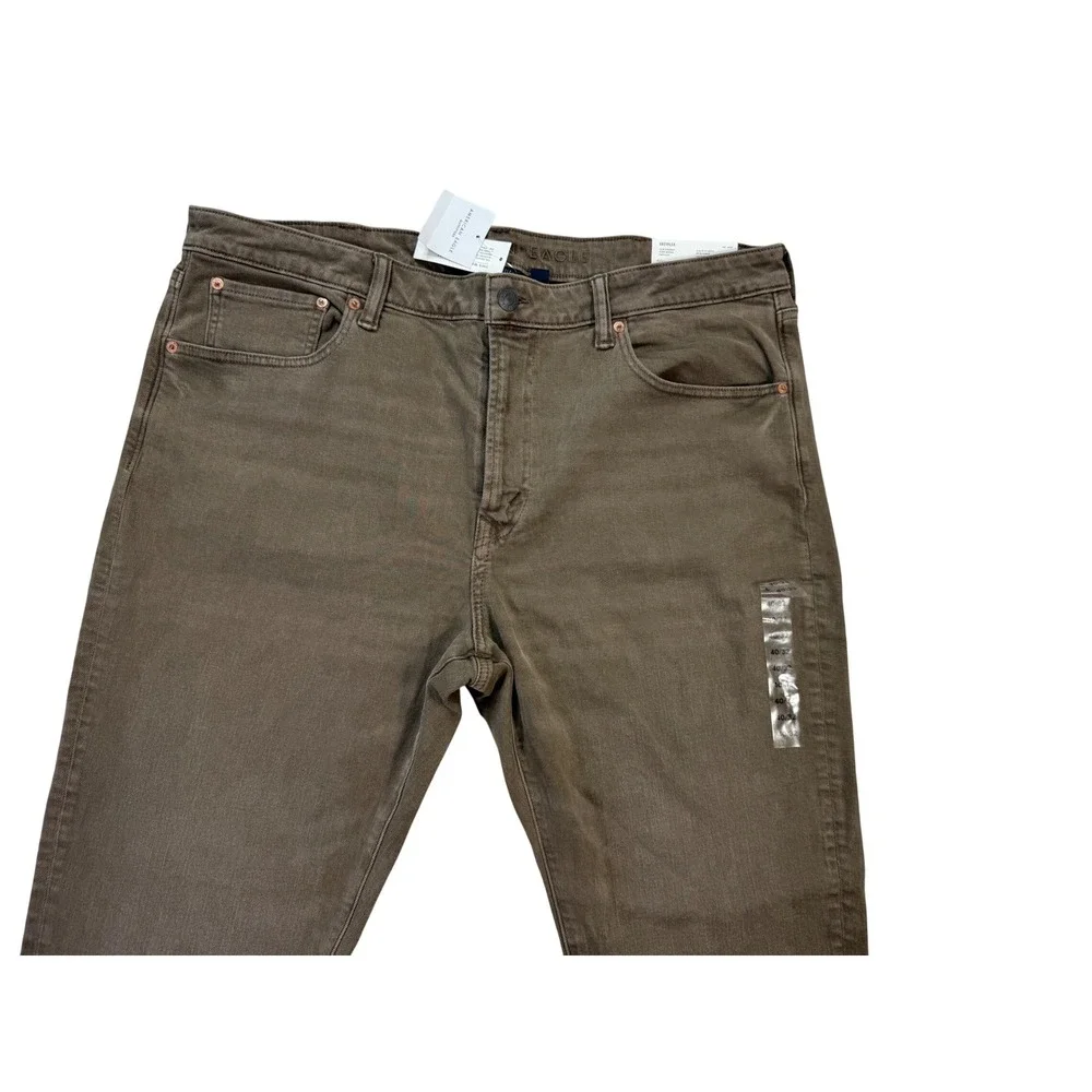 American Eagle Slim Straight Pants Mens 40x32 Dark Brown New Easyflex‎ 6939